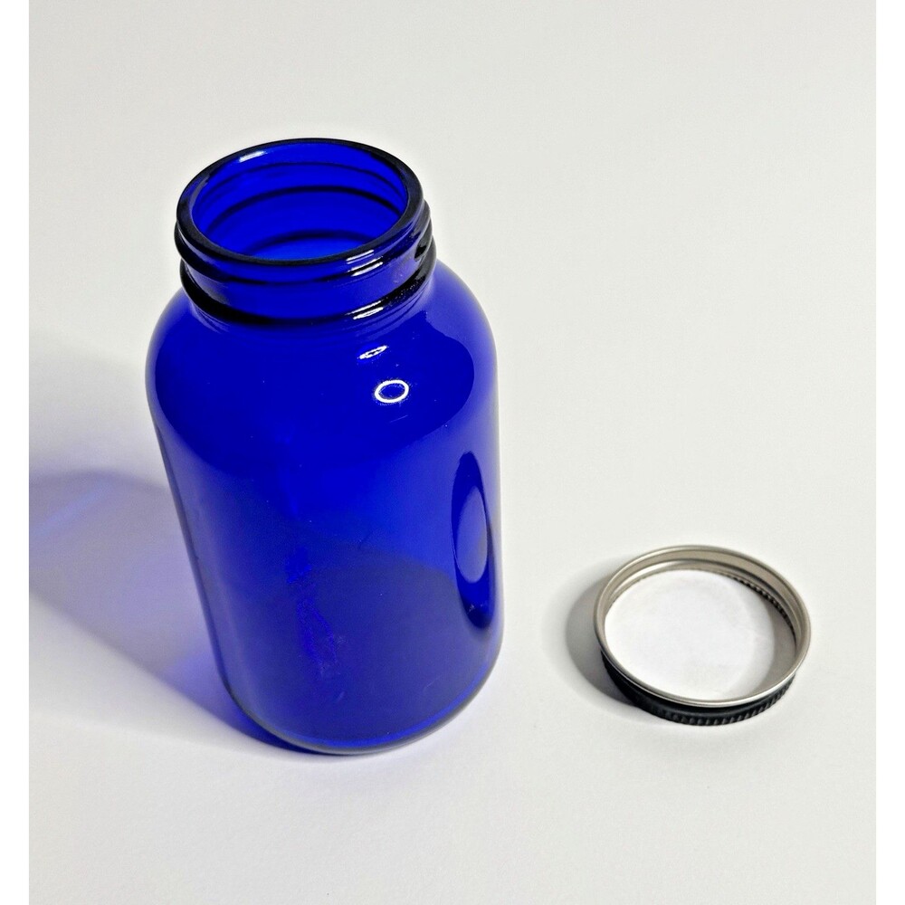 Cobalt Blue Glass Bottle Wide Mouth Round Packer 100 ml/3.4 oz w/Screw Metal Lid